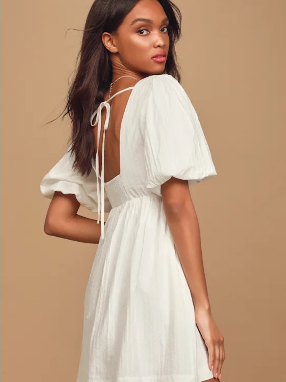 Lulus Maximum Cuteness White Puff Sleeve Babydoll Dress